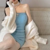 2023 Spring and Autumn laid-back and loose, knee-length, thickened, pure imitation mink fleece knitted sweater cardigan for women details Picture